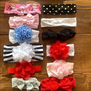 LOT of 12 baby girl headbands, Bows, Flowers